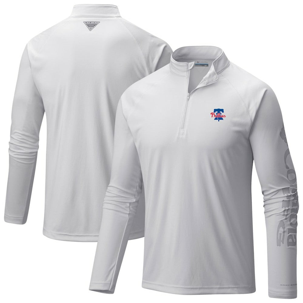 MLB Philadelphia Phillies Columbia Terminal Tackle Raglan Omni-Shade Quarter-Zip Pullover Top