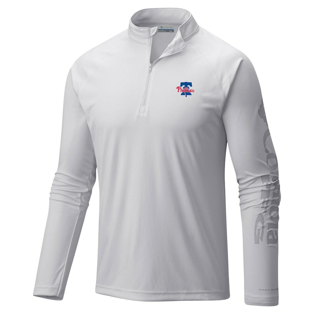 MLB Philadelphia Phillies Columbia Terminal Tackle Raglan Omni-Shade Quarter-Zip Pullover Top