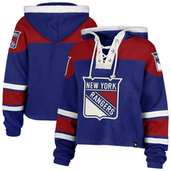 NHL Blue New York Rangers '47 Women's Cropped Superior Lacer Pullover Hoodie