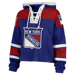 NHL Blue New York Rangers '47 Women's Cropped Superior Lacer Pullover Hoodie