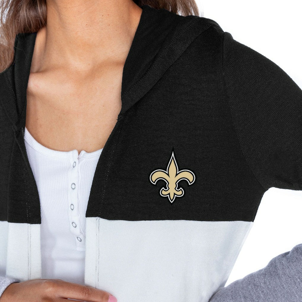 Gameday Couture Women's Tri-Blend Color Block Lightweight Cardigan Hoodie - New Orleans Saints