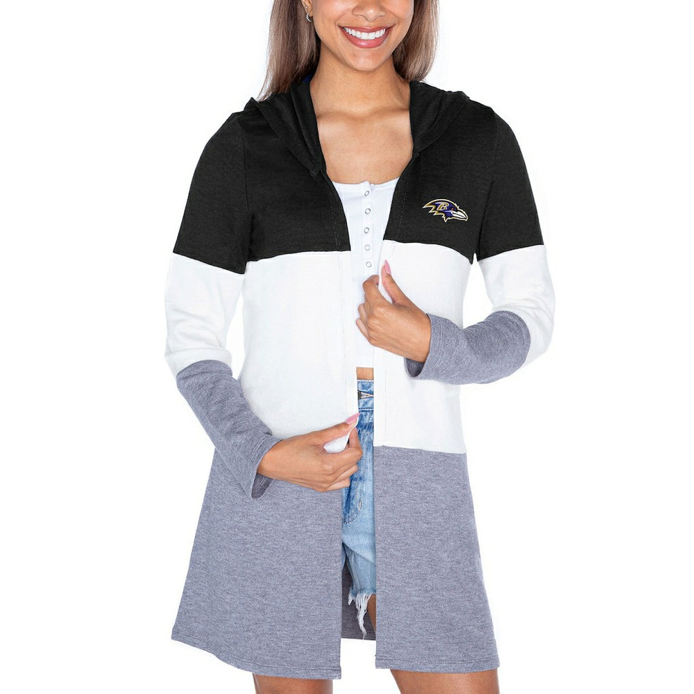Gameday Couture Women's Tri-Blend Color Block Lightweight Cardigan Hoodie - Baltimore Ravens