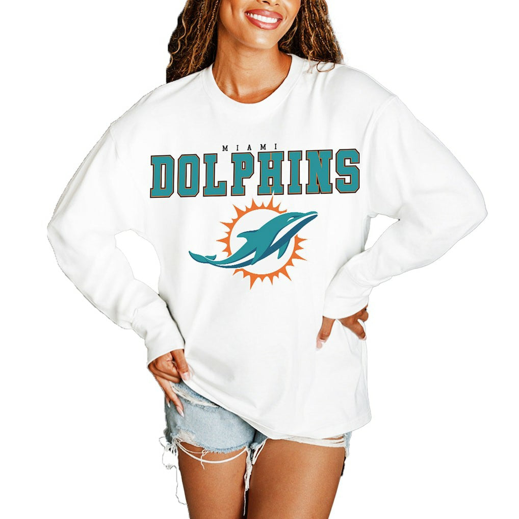 Gameday Couture Women's Big Goals Oversized Long Sleeve T-Shirt - Miami Dolphins