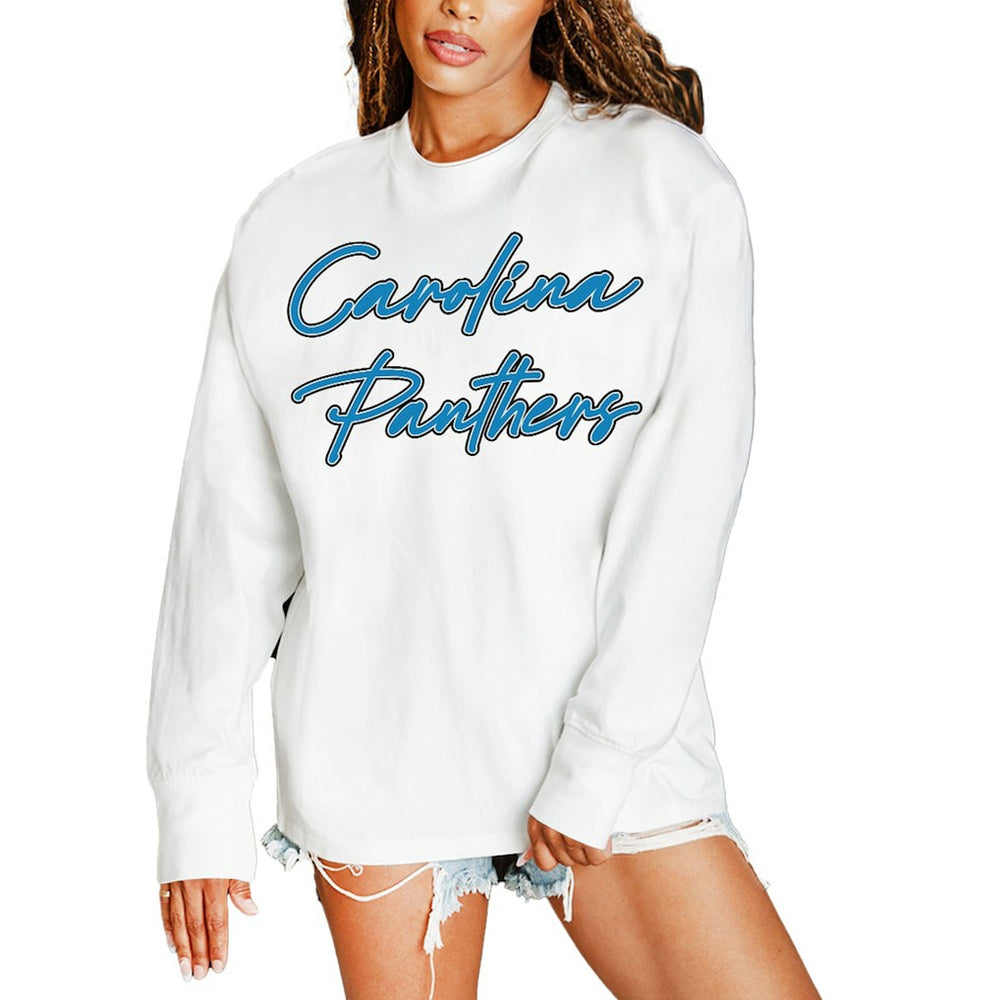 Gameday Couture Women's Classic Comeback Oversized Long Sleeve T-Shirt - Carolina Panthers
