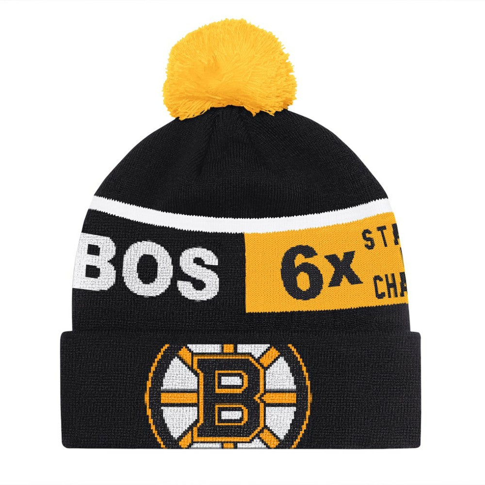 NHL Black Boston Bruins Starter Chyron Commemorative Cuffed Knit Hat with Pom