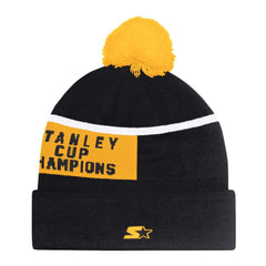 NHL Black Boston Bruins Starter Chyron Commemorative Cuffed Knit Hat with Pom