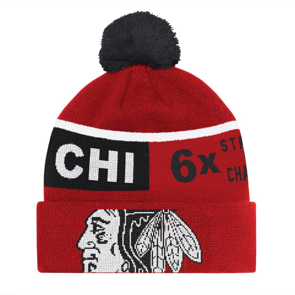 NHL Red Chicago Blackhawks Starter Chyron Commemorative Cuffed Knit Hat with Pom