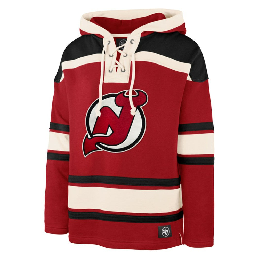 NHL Red Jack Hughes New Jersey Devils '47 Big & Tall Lace-up Pullover Hoodie
