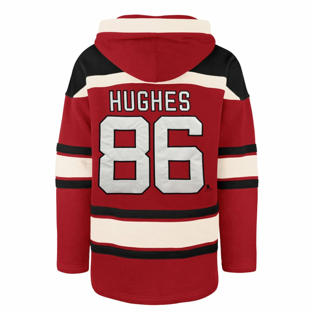 NHL Red Jack Hughes New Jersey Devils '47 Big & Tall Lace-up Pullover Hoodie