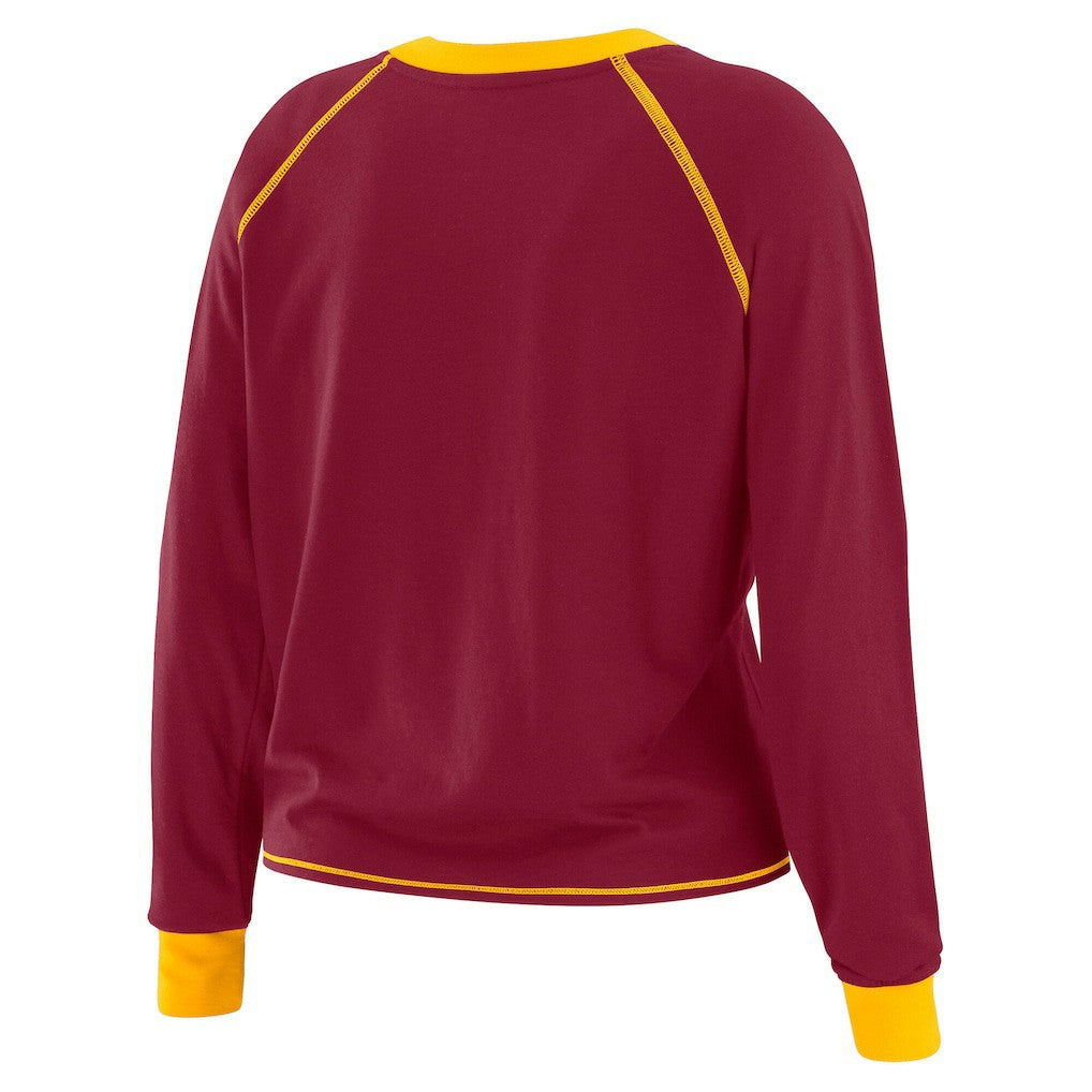 WEAR by Erin Andrews Women's Plus Size Tie-Front Long Sleeve Top - Washington Commanders