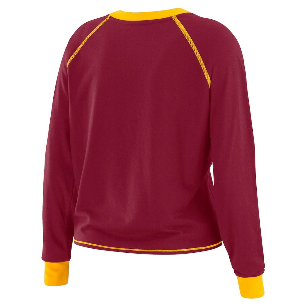 WEAR by Erin Andrews Women's Plus Size Tie-Front Long Sleeve Top - Washington Commanders