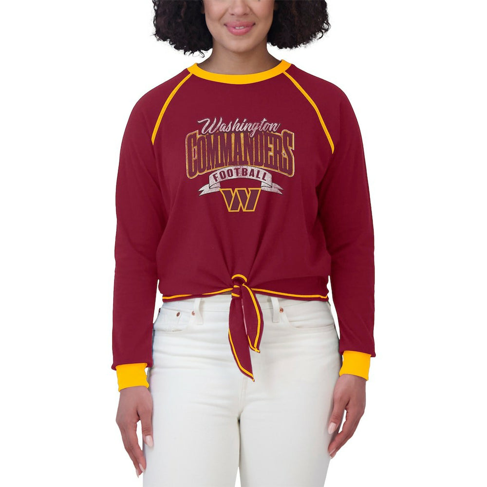 WEAR by Erin Andrews Women's Plus Size Tie-Front Long Sleeve Top - Washington Commanders