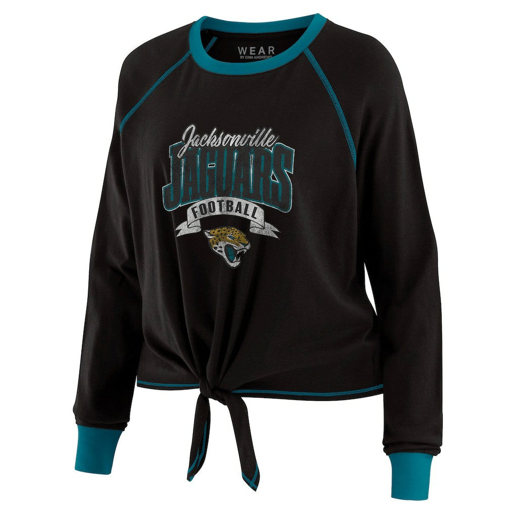 WEAR by Erin Andrews Women's Plus Size Tie-Front Long Sleeve Top - Jacksonville Jaguars
