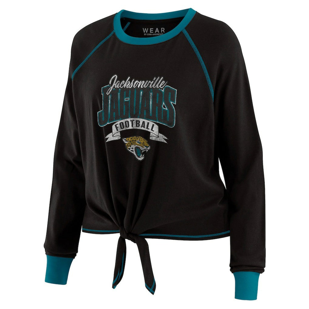 WEAR by Erin Andrews Women's Plus Size Tie-Front Long Sleeve Top - Jacksonville Jaguars