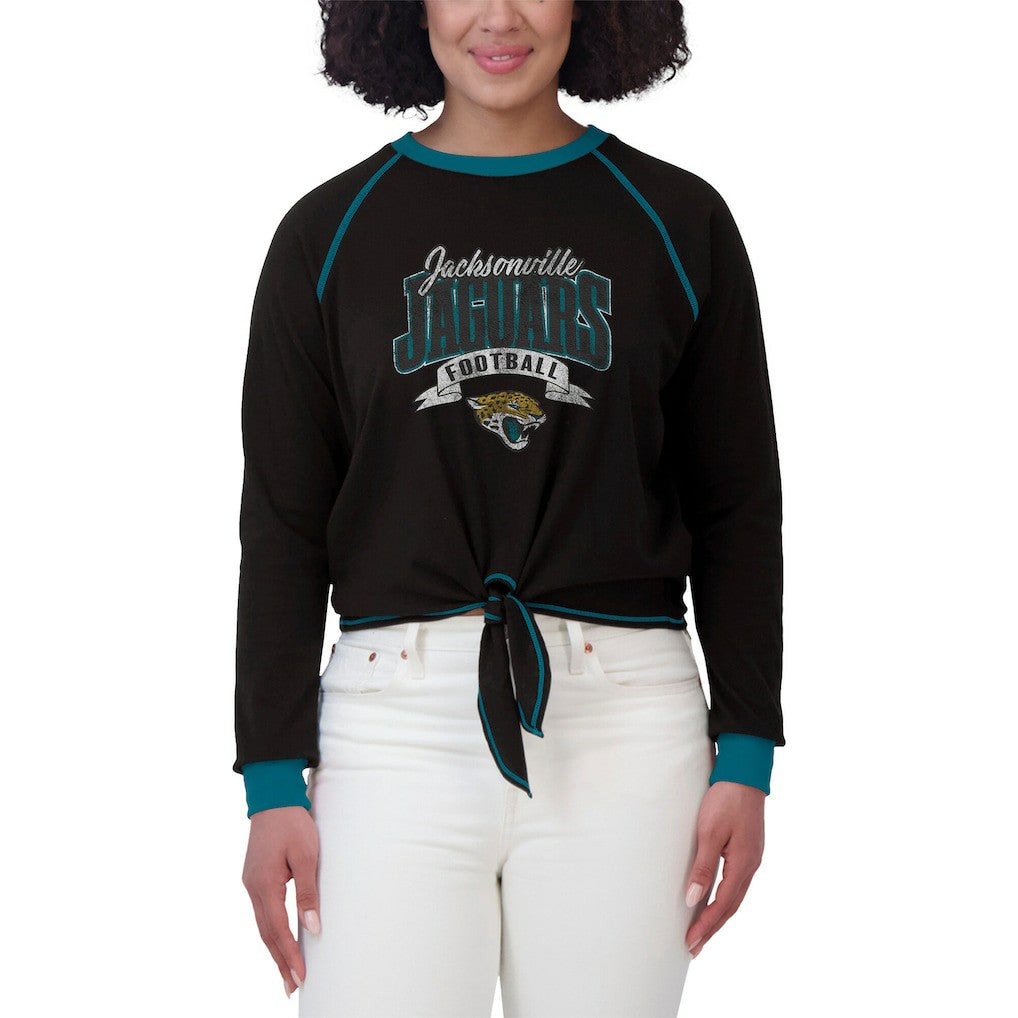 WEAR by Erin Andrews Women's Plus Size Tie-Front Long Sleeve Top - Jacksonville Jaguars
