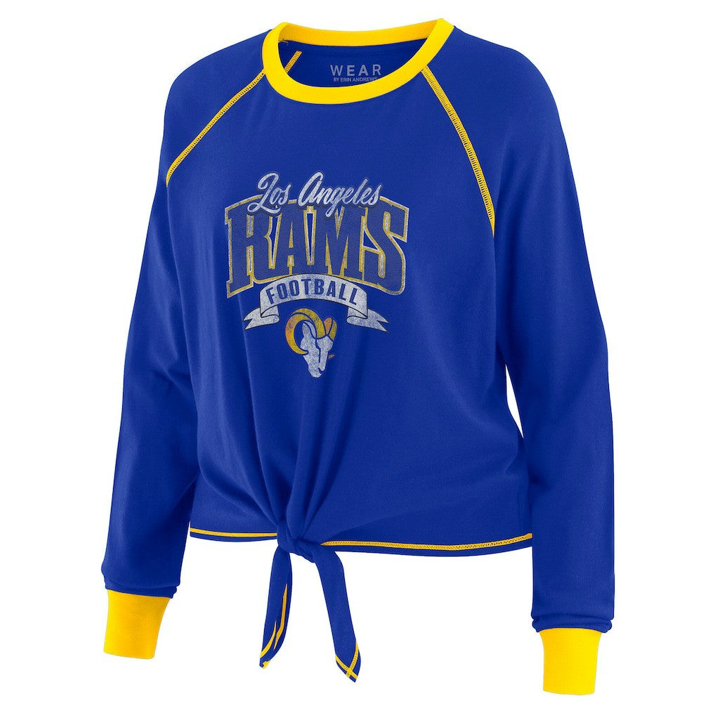 WEAR by Erin Andrews Women's Plus Size Tie-Front Long Sleeve Top - Los Angeles Rams