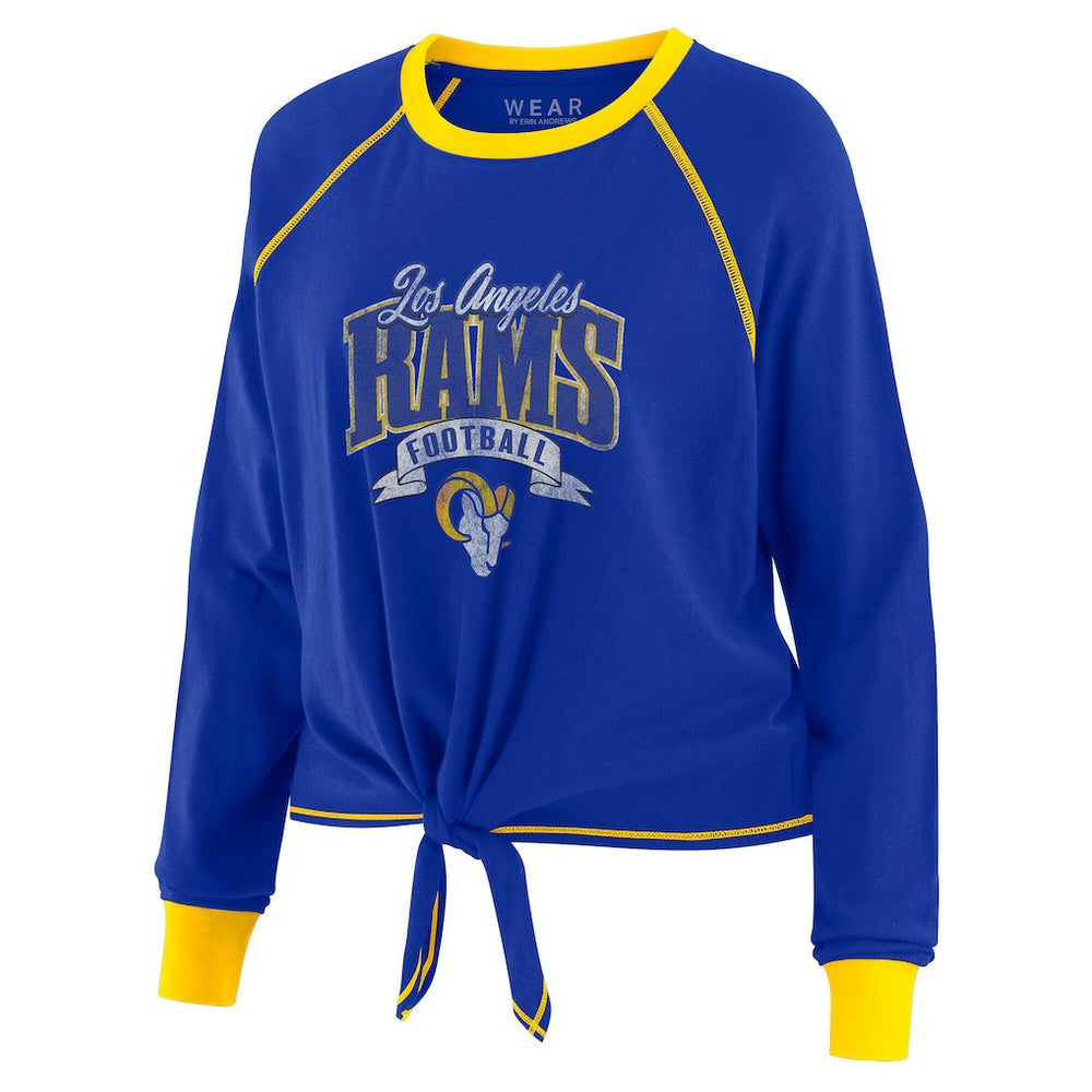 WEAR by Erin Andrews Women's Plus Size Tie-Front Long Sleeve Top - Los Angeles Rams