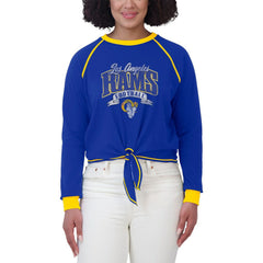 WEAR by Erin Andrews Women's Plus Size Tie-Front Long Sleeve Top - Los Angeles Rams