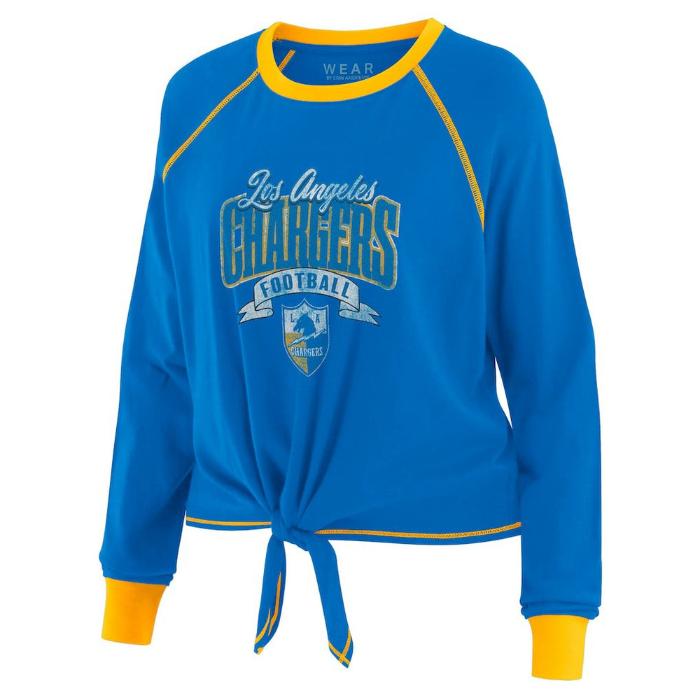 WEAR by Erin Andrews Women's Plus Size Tie-Front Long Sleeve Top - Los Angeles Chargers