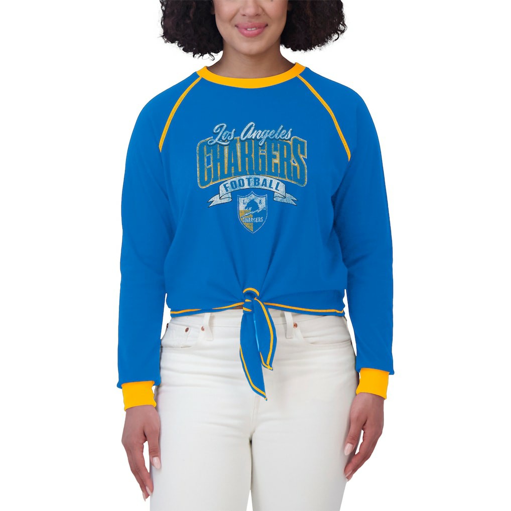 WEAR by Erin Andrews Women's Plus Size Tie-Front Long Sleeve Top - Los Angeles Chargers