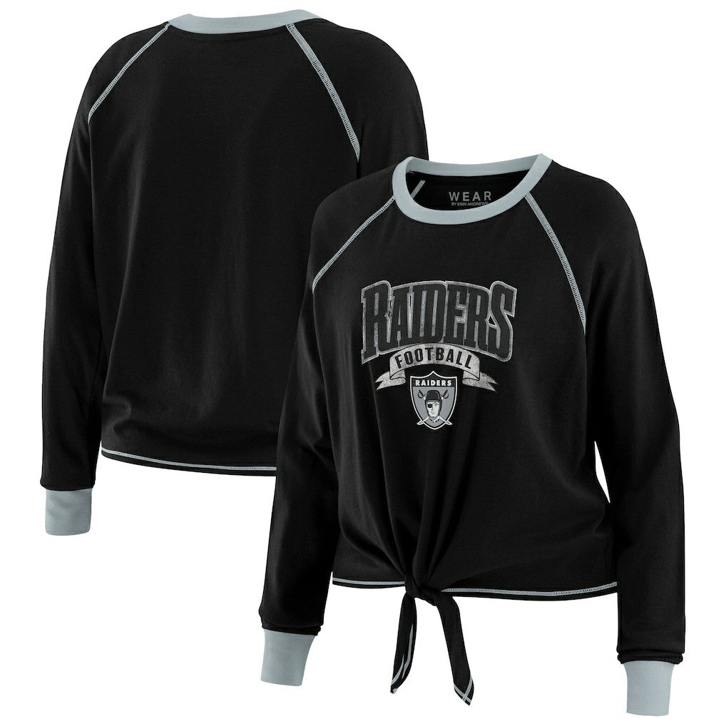 WEAR by Erin Andrews Women's Plus Size Tie-Front Long Sleeve Top - Las Vegas Raiders