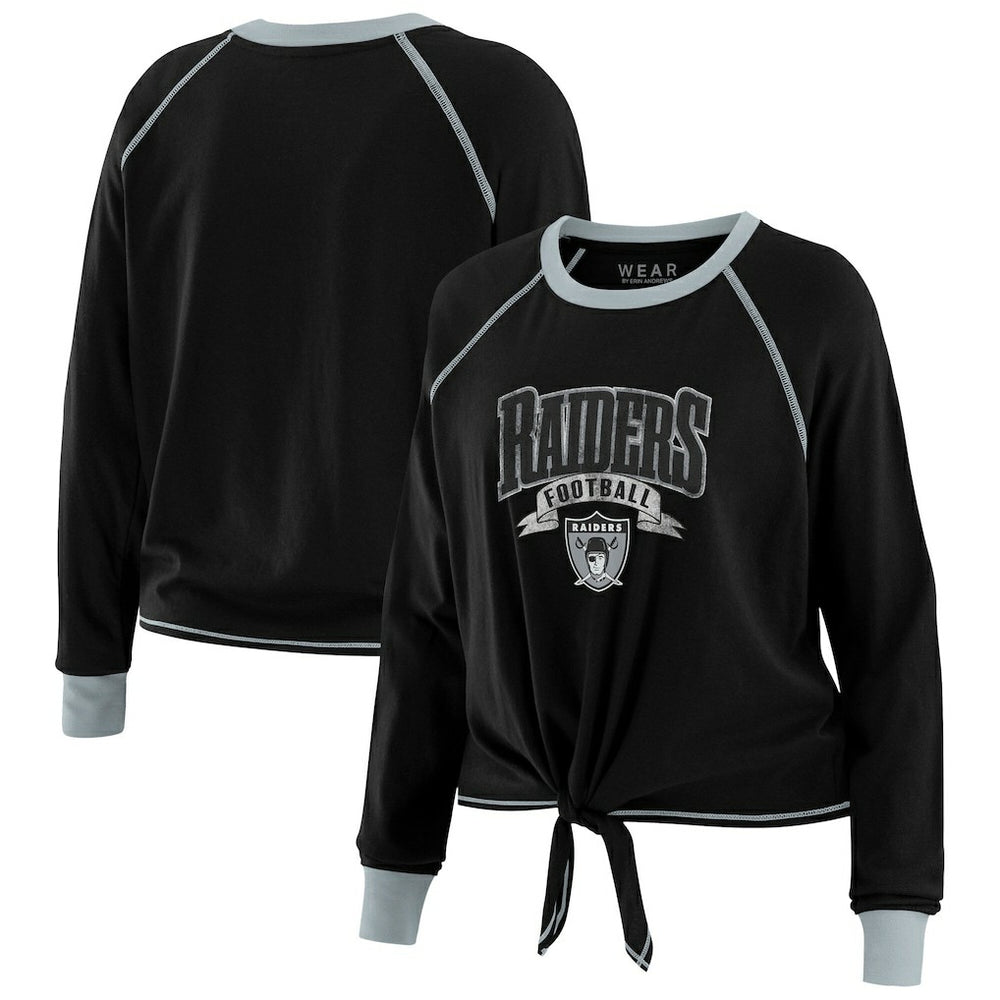 WEAR by Erin Andrews Women's Plus Size Tie-Front Long Sleeve Top - Las Vegas Raiders