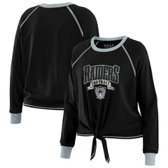 WEAR by Erin Andrews Women's Plus Size Tie-Front Long Sleeve Top - Las Vegas Raiders