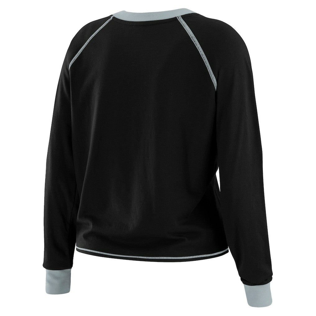 WEAR by Erin Andrews Women's Plus Size Tie-Front Long Sleeve Top - Las Vegas Raiders