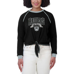 WEAR by Erin Andrews Women's Plus Size Tie-Front Long Sleeve Top - Las Vegas Raiders