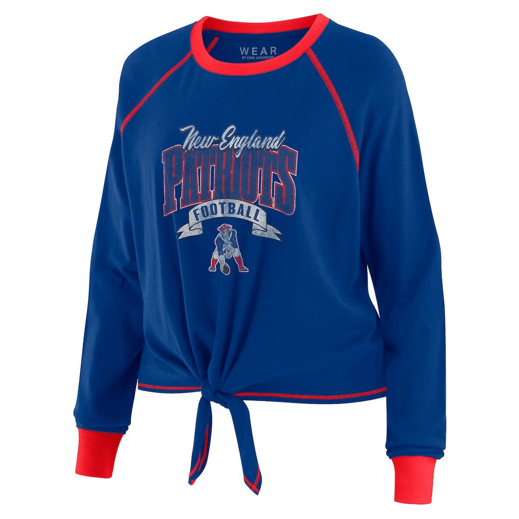 WEAR by Erin Andrews Women's Plus Size Tie-Front Long Sleeve Top - New England Patriots