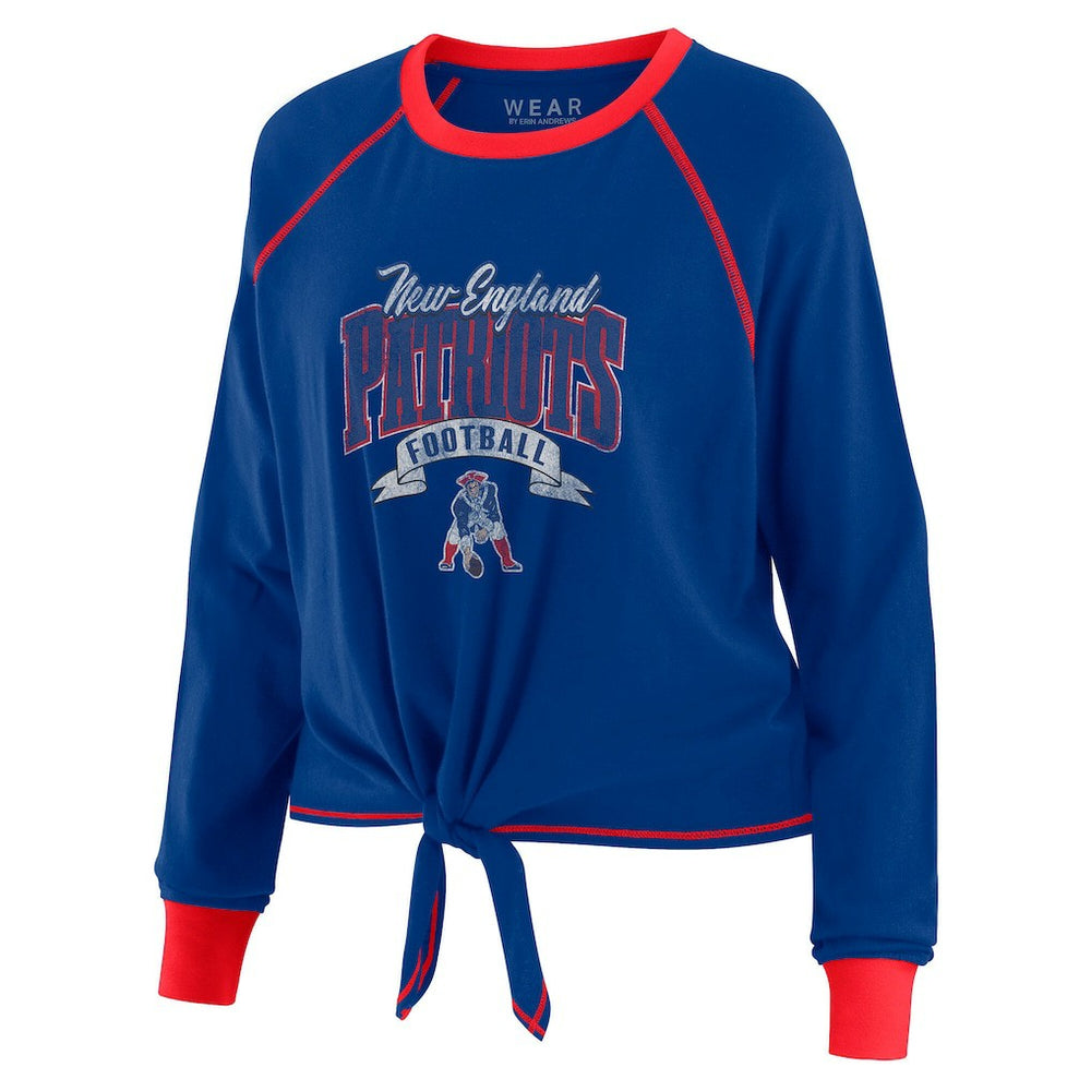 WEAR by Erin Andrews Women's Plus Size Tie-Front Long Sleeve Top - New England Patriots