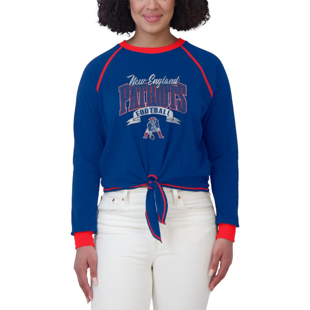 WEAR by Erin Andrews Women's Plus Size Tie-Front Long Sleeve Top - New England Patriots