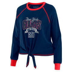 WEAR by Erin Andrews Women's Plus Size Tie-Front Long Sleeve Top - New York Giants
