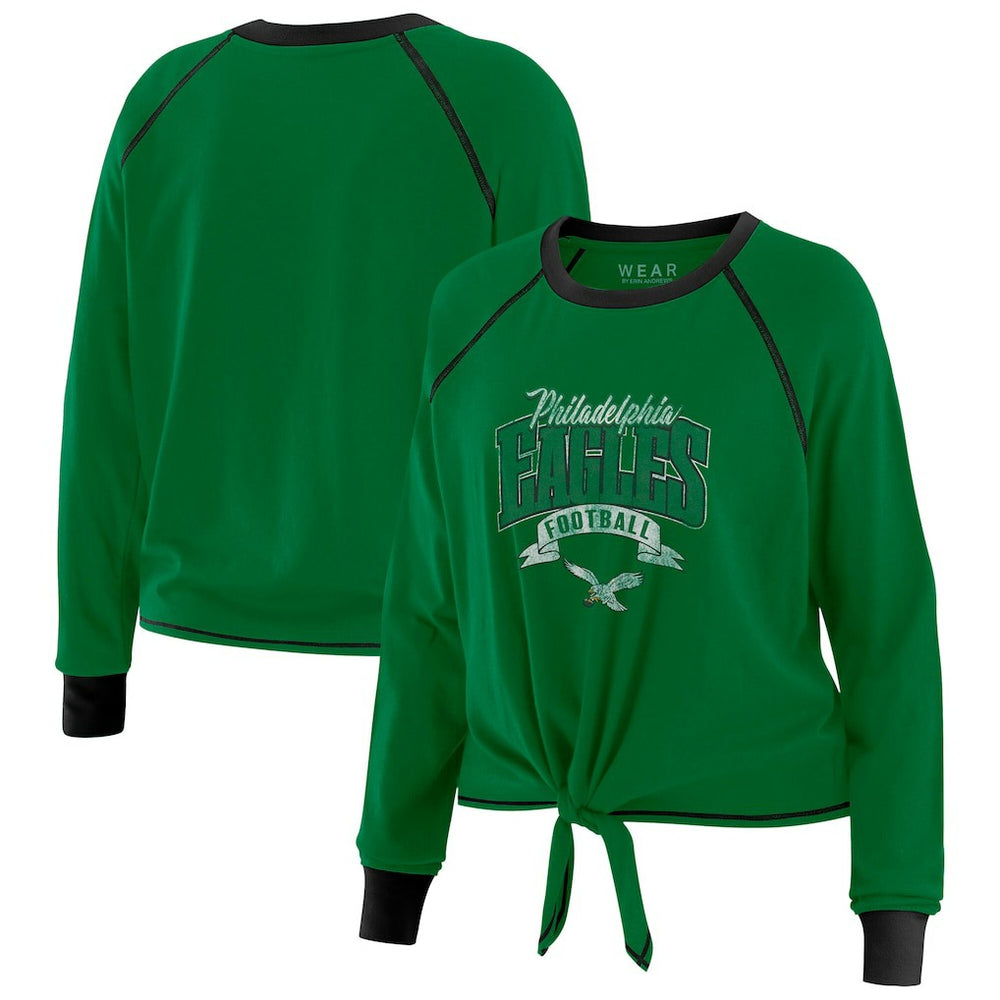 WEAR by Erin Andrews Women's Plus Size Tie-Front Long Sleeve Top - Philadelphia Eagles