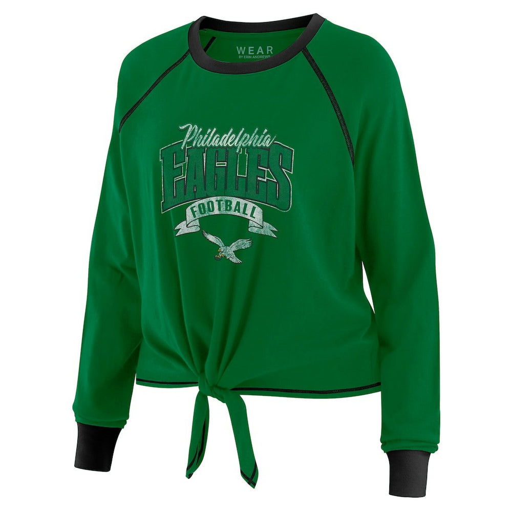 WEAR by Erin Andrews Women's Plus Size Tie-Front Long Sleeve Top - Philadelphia Eagles