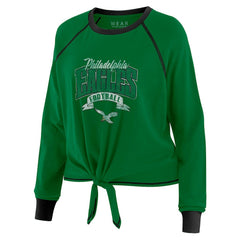 WEAR by Erin Andrews Women's Plus Size Tie-Front Long Sleeve Top - Philadelphia Eagles