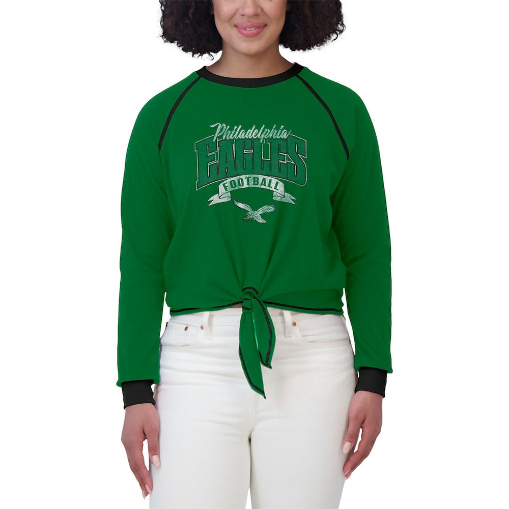 WEAR by Erin Andrews Women's Plus Size Tie-Front Long Sleeve Top - Philadelphia Eagles