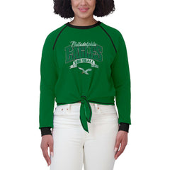 WEAR by Erin Andrews Women's Plus Size Tie-Front Long Sleeve Top - Philadelphia Eagles