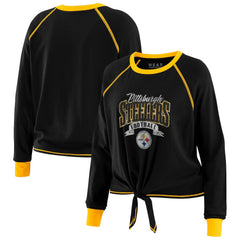 WEAR by Erin Andrews Women's Plus Size Tie-Front Long Sleeve Top - Pittsburgh Steelers