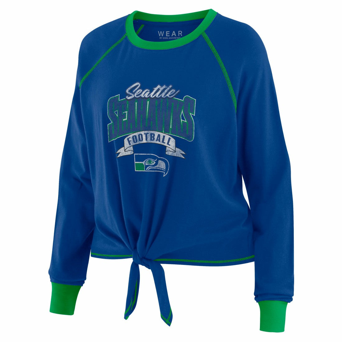 WEAR by Erin Andrews Women's Plus Size Tie-Front Long Sleeve Top - Seattle Seahawks