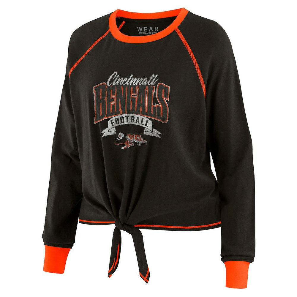 WEAR by Erin Andrews Women's Plus Size Tie-Front Long Sleeve Top - Cincinnati Bengals