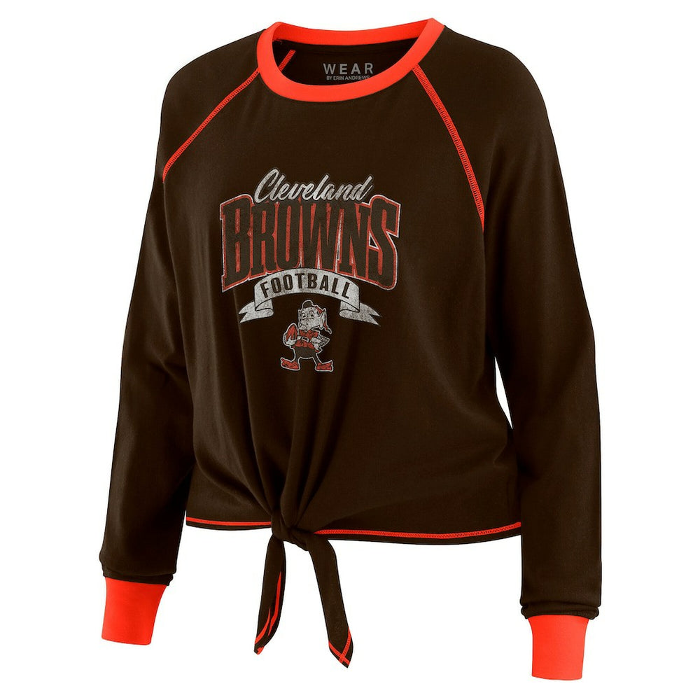 WEAR by Erin Andrews Women's Plus Size Tie-Front Long Sleeve Top - Cleveland Browns