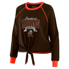 WEAR by Erin Andrews Women's Plus Size Tie-Front Long Sleeve Top - Cleveland Browns