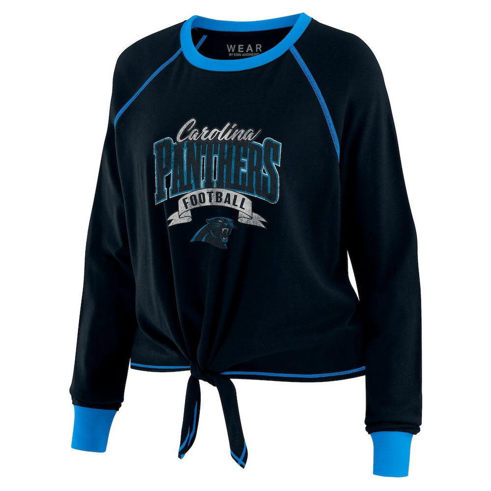 WEAR by Erin Andrews Women's Plus Size Tie-Front Long Sleeve Top - Carolina Panthers