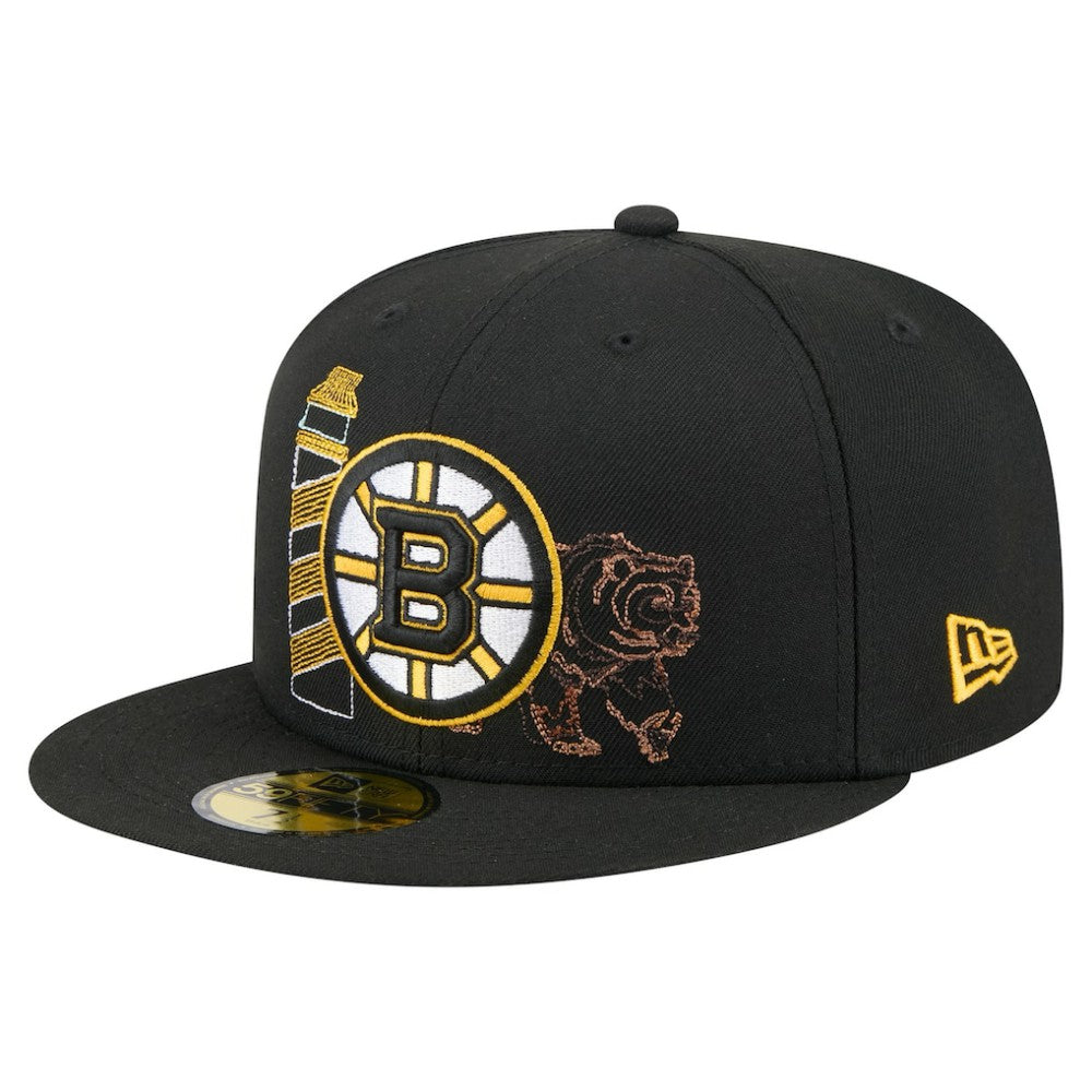 NHL Black Boston Bruins New Era State Stitch 59FIFTY Fitted Hat