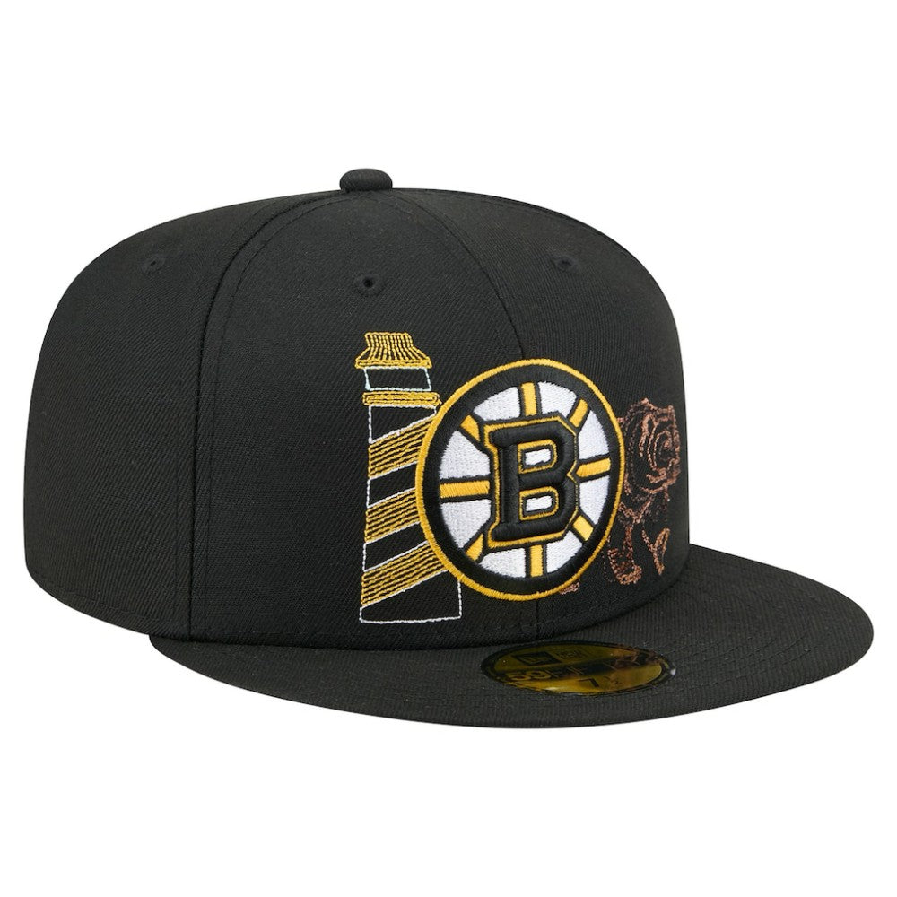 NHL Black Boston Bruins New Era State Stitch 59FIFTY Fitted Hat