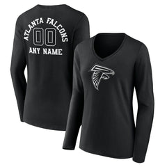 Women's Personalized Name & Number Monochrome Long Sleeve V-Neck T-Shirt - Atlanta Falcons
