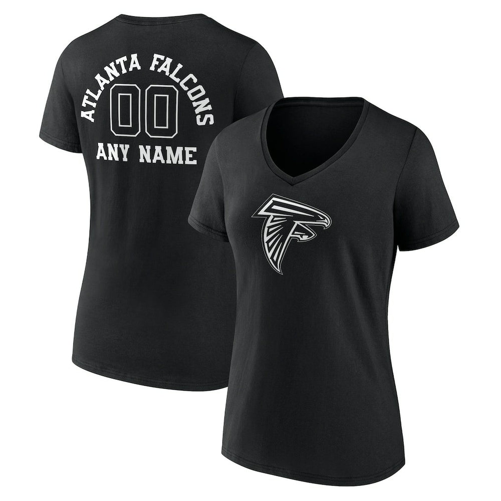 Women's Personalized Name & Number Monochrome V-Neck T-Shirt - Atlanta Falcons
