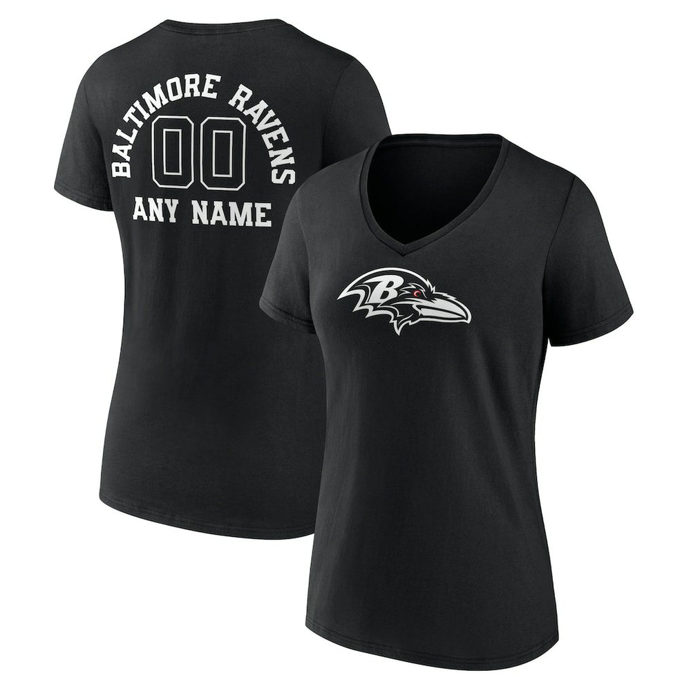 Women's Personalized Name & Number Monochrome V-Neck T-Shirt - Baltimore Ravens