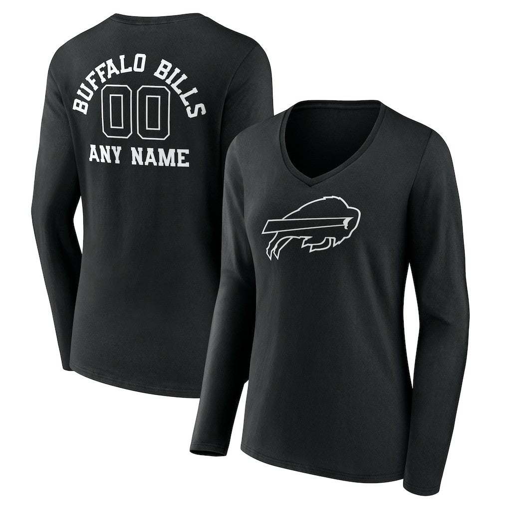 Women's Personalized Name & Number Monochrome Long Sleeve V-Neck T-Shirt - Buffalo Bills